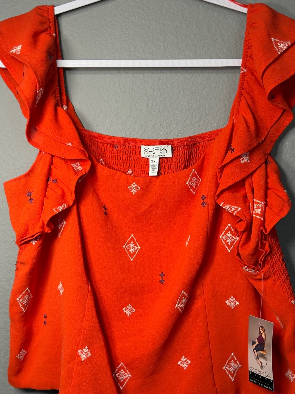 sofia by sofia vergara Orange Ruffle Strap Crop Top with Diamond Motifs